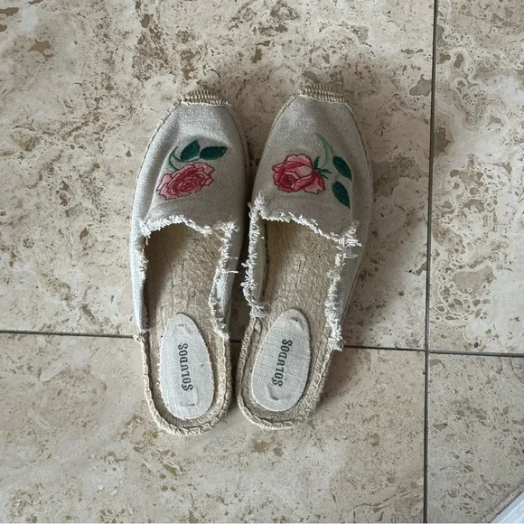 Soludos Vogue Exclusive Beige Rose Espadrille Sandals Mules Size 9.5 - Picture 6 of 11